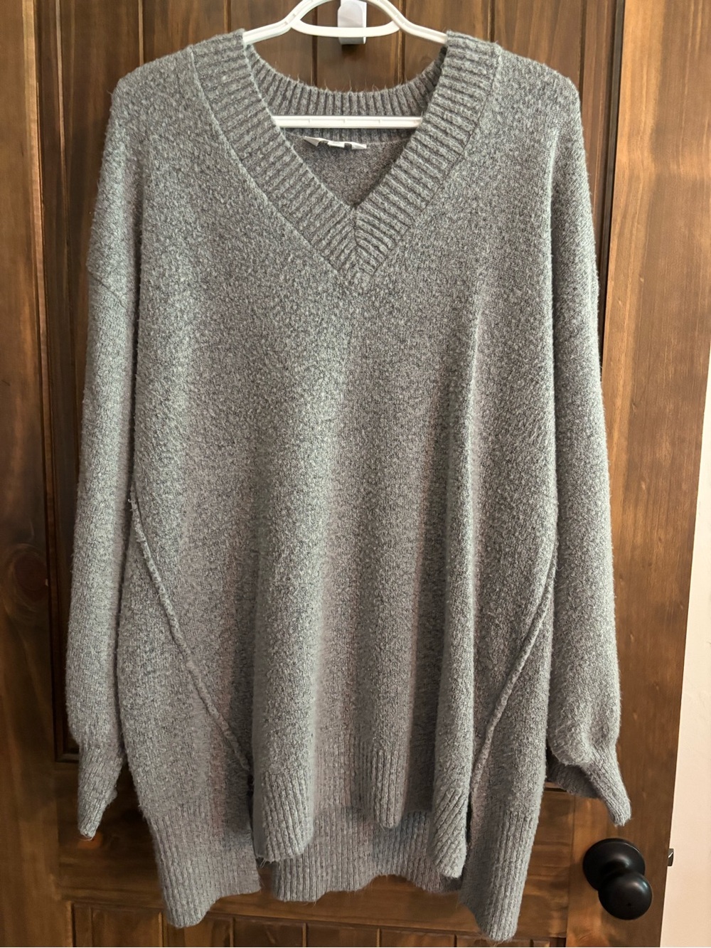 Cozy V-Neck Oversized Sweater in Heather Gray 2X